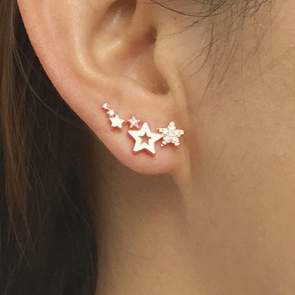 Hu Hu Hu Hu Hu Alat Bantu Pasang Kacamata♡ 1 Pasang Anting Stud Desain Bintang Aksen Berlian Imitasi Untuk Wanita