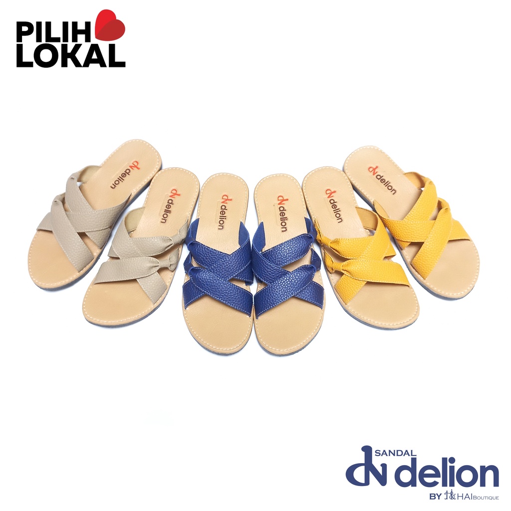 Sandal Slop Wanita Kekinian Cantik Sol Karet Flat Anti Slip Kulit Sintetis Motif Kulit Jeruk Sandal Papirut Wanita Terbaru Sendal Cewek Dewasa Selop Silang Sandal Perempuan Remaja Tali Sendal Cewe Lucu Warna Navy Kuning Beige Tasik Casual Asli Garut Ori