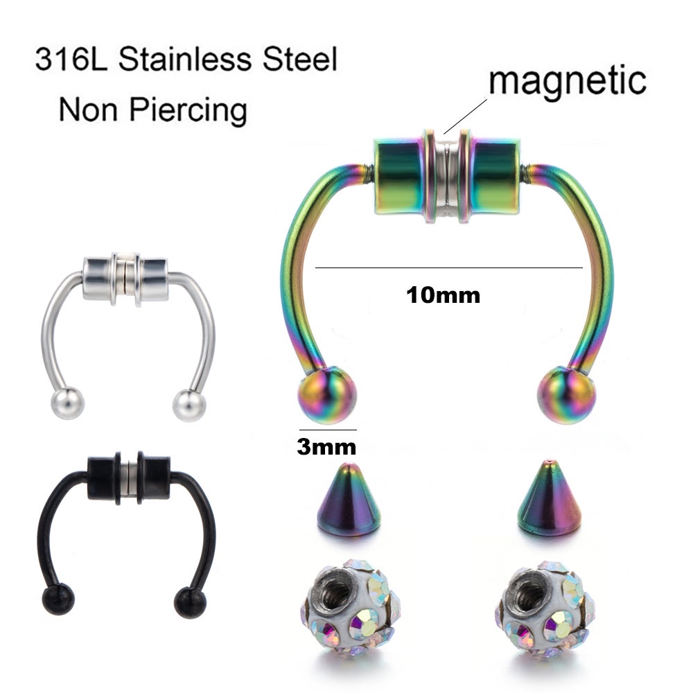 3 Pcs Klip Hidung Palsu Magnetik Bahan Stainless Steel Dapat Digunakan Kembali