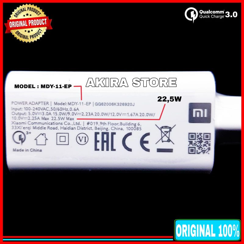 Charger Xiaomi Redmi Note 10 5G ORIGINAL 100% 22W Fast Charging Type C