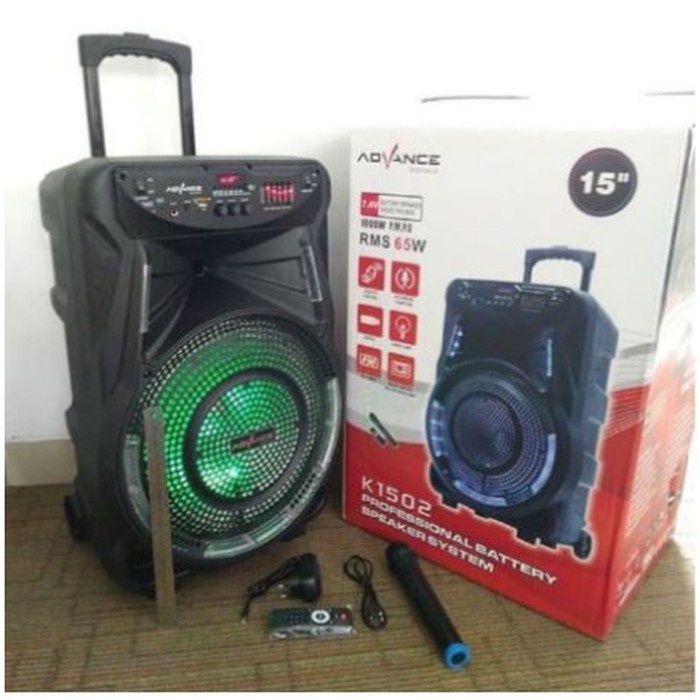 Speaker Aktif Portable Bluetooth Advance K1502 15Inch + Mic Wireless FULLL BASSS