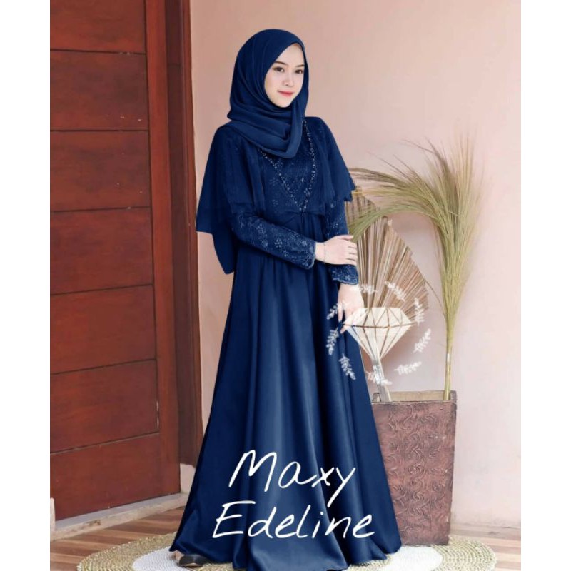 MAXY EDELINE MUTIARA, MOSCREPE BRUKAT, GAMIS HIJAB MUSLIM, MAXY DRESS, 3 UKURAN