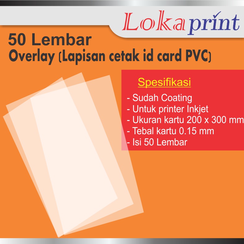 

50 pcs Kertas Oerlay untuk id card pvc A4 tebal 0,15 mm/sets bahan id card printable