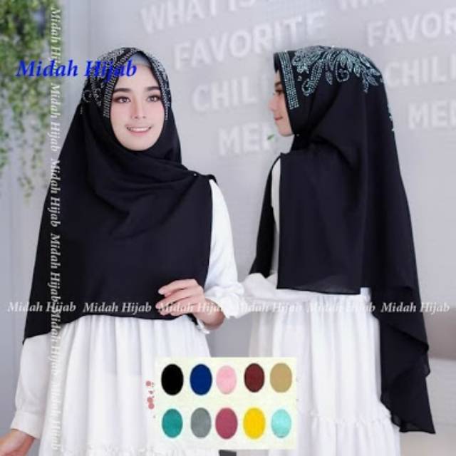 Khimar belah payet hijab instan syari jilbab kerudung manik mute