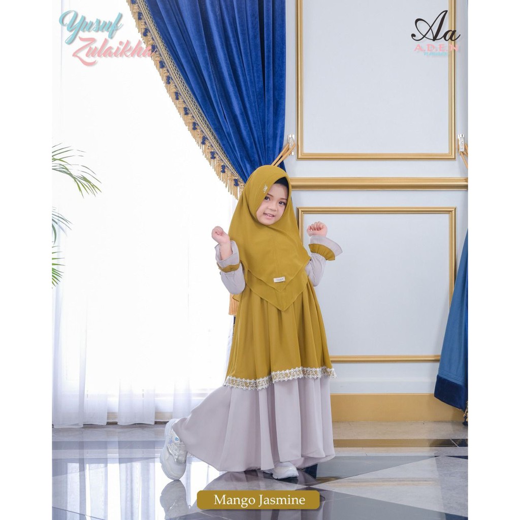 Gamis Anak Set Hijab Khimar Syar'i Sarimbit Lebaran Bahan Adem dan Nyaman Zulaikha Kids Original Brand Aden