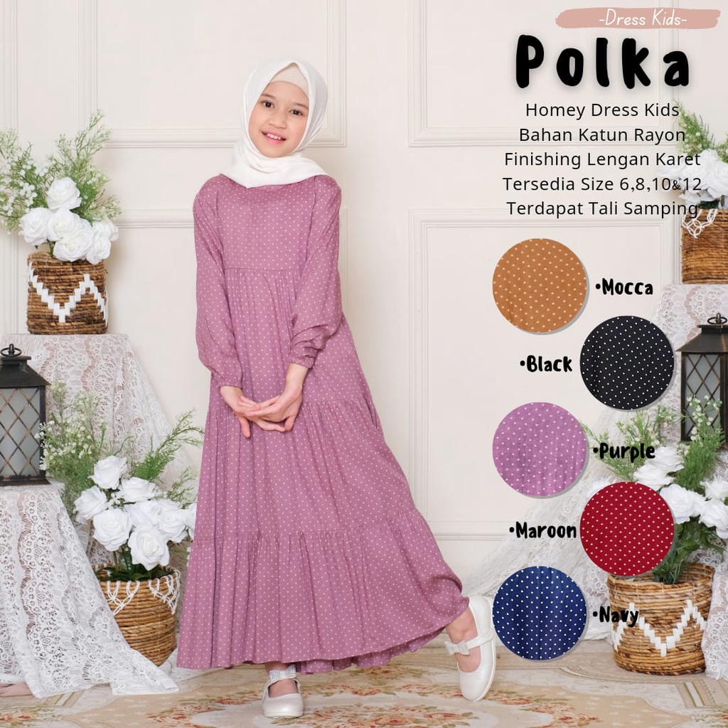 Terlaris-Busana Muslimah Anak-Homey Dress Polka Kids-Gamis Anak Bahan Katun Rayon Premium-Bisa COD