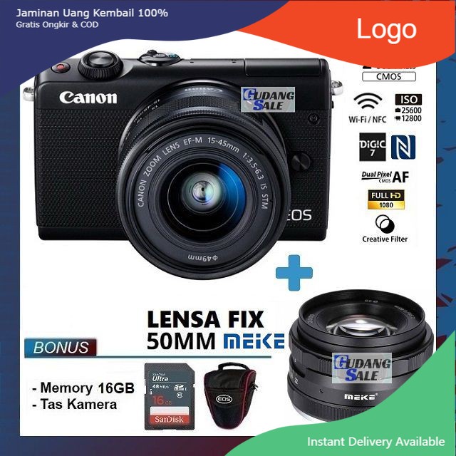 [NEW] KAMERA CANON EOS M100 + LENSA KIT 15-45mm & FIX 50mm - GARANSI 1 TAHUN - CAMERA MIRRORLESS 1