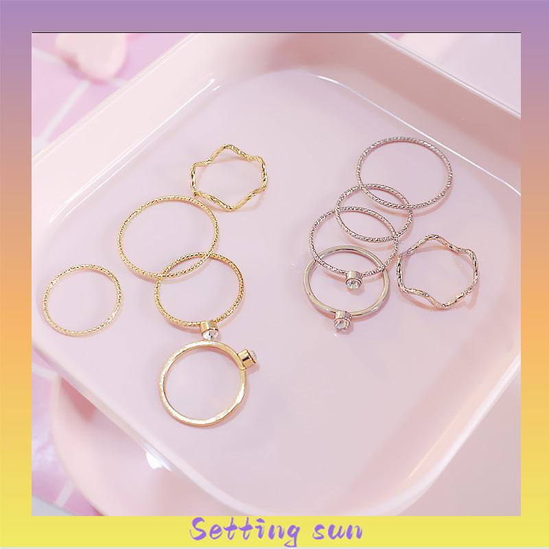 5Pcs / Set Cincin Jari Aneka Bentuk Warna Silver Untuk Wanita TN