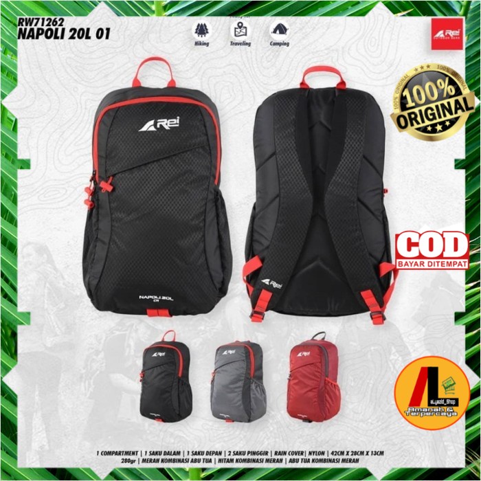 Tas Ransel Punggung  Backpack Arei Napoli 01 - Daypack Rei Napoli 20 L - Free Raincover Tas Sekolah 