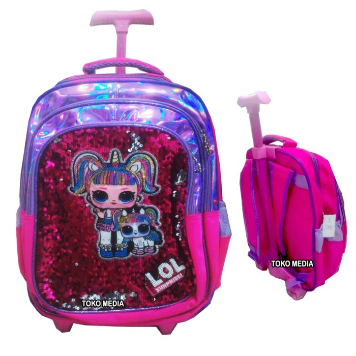 MURAH Tas Troli Sekolah Anak Perempuan uk. SD Hologram Sequin Usap Lampu LOL