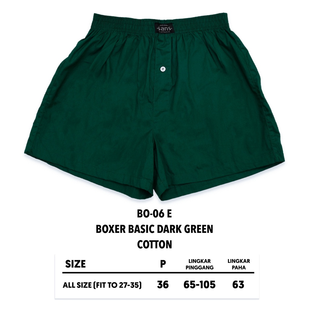 SANVANINA Celana Boxer Unisex Polos Hijau Tua Basic | Celana Santai | Celana Pendek | Boxer Dark Green BO-06E