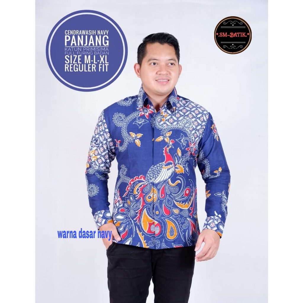 CENDRAWASIH NAVY SM KEMEJA BATIK PRIA SOLO LENGAN PANJANG PENDEK LAPIS FURING ATASAN PREMIUM MODEDRN