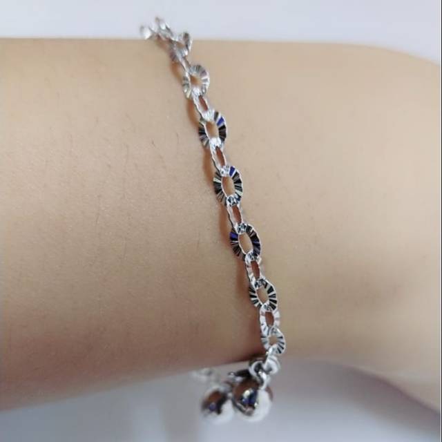 Gelang tangan rantai nori ukir perak 925 lapisan emas putih