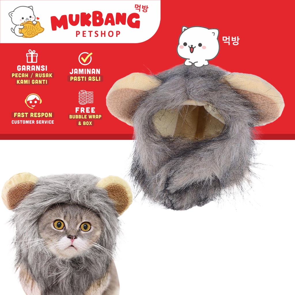 Topi Wig Desain Singa Dengan Telinga Untuk Kostum Halloween Kucing Dan Anjing Peliharaan Kucing