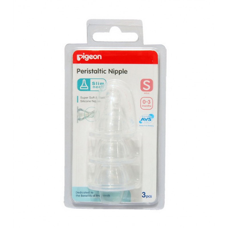 Pigeon Peristaltic Slim Neck Nipple S with Blister - 3 Pcs