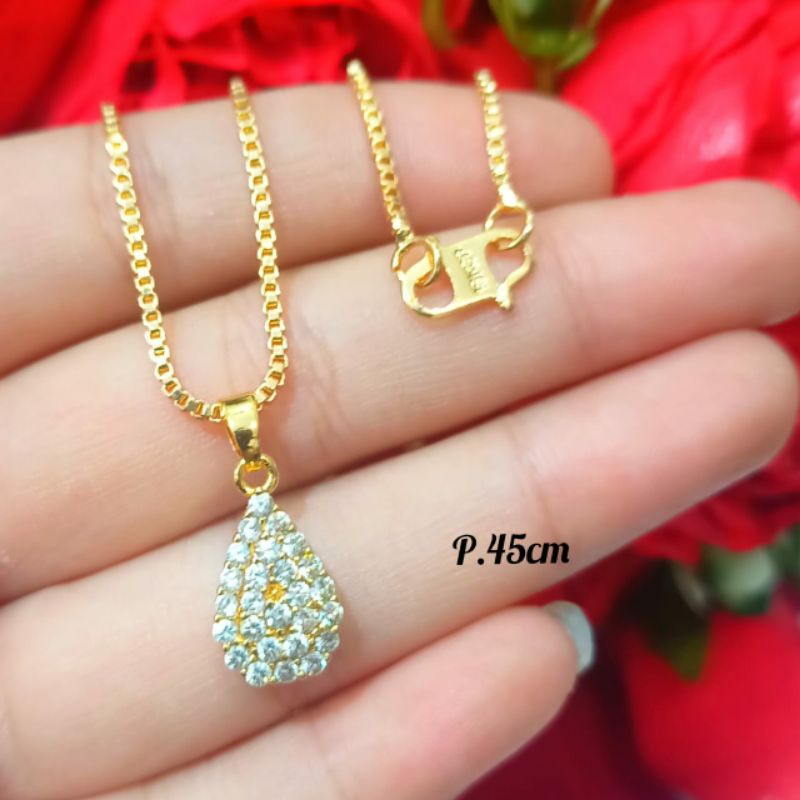 New! Kalung Dewasa permata Liontin tetes air elegan menawan Gold&amp;Silver Anti karat