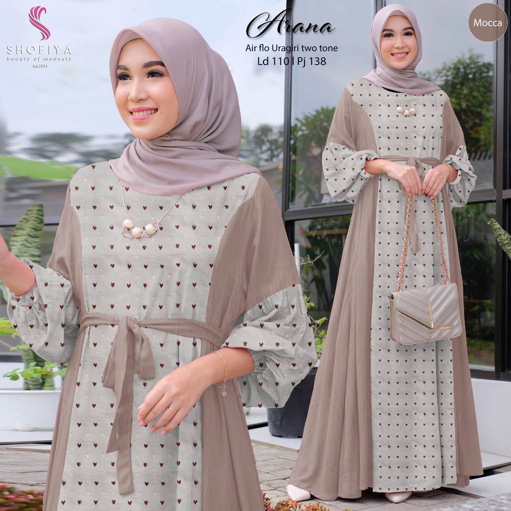 DRESS/GAMIS SUPER CANTIK ~ BAHAN AIRFLOW URAGIRI TWO TONE ~ ARANA ORIGINAL SHOFIYA
