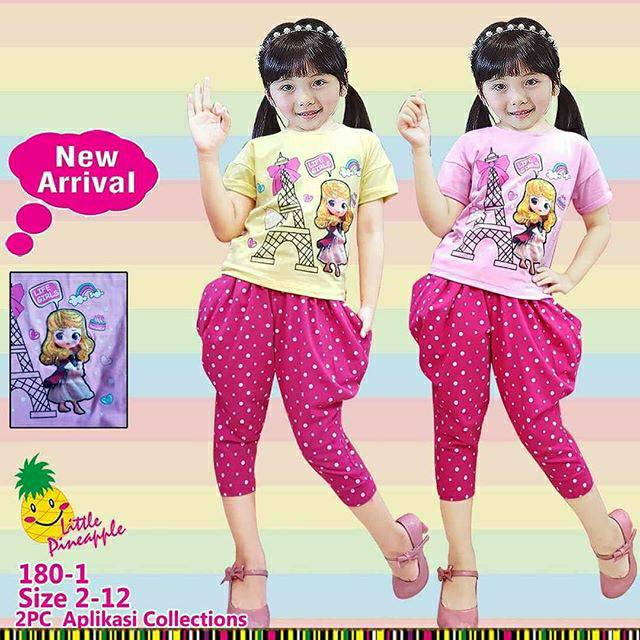 Setelan baju anak perempuan umur 2-8 tahun LOL LED little pineapple murah