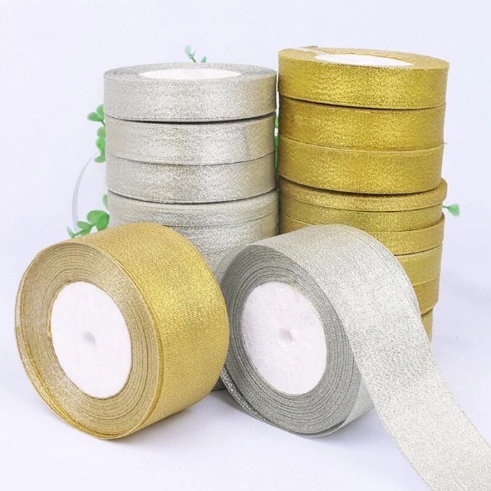 

Pita Emas Perak 2 Inch / 5 cm / Pita Glitter Metalik Gold Silver - Silver