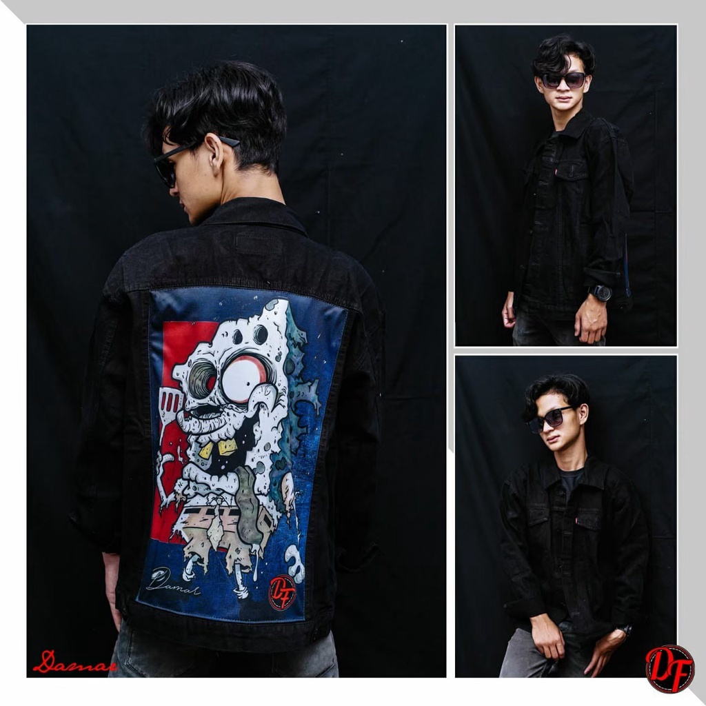 JAKET JEANS GAMBAR BELAKANG - JAKET JEANS SANDWASH MOTIF - JAKET JEANS PRINTING