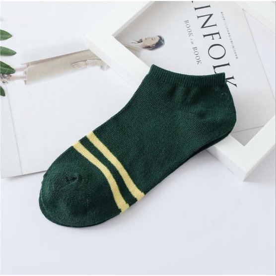 HC Kaos Kaki Ankle Polos Wanita KaosKaki Pendek Korea Murah Short Socks Kaos Kaki Motif Love Garis Murah-2 GARIS HIJAU TUA