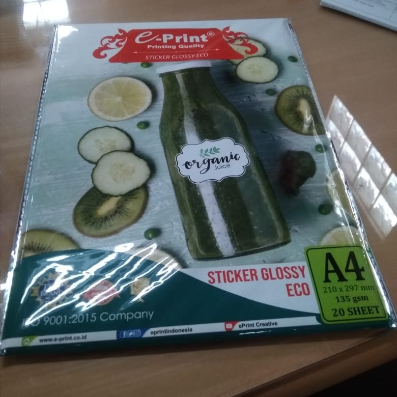 

Kertas Glossy Sticker Eco e-print A4 135gsm Eco Glossy Sticker Paper