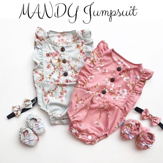 Mandy Jumpsuit Baju setelan jumper rok bunga bandana sepatu pergi lucu fashion anak bayi perempuan