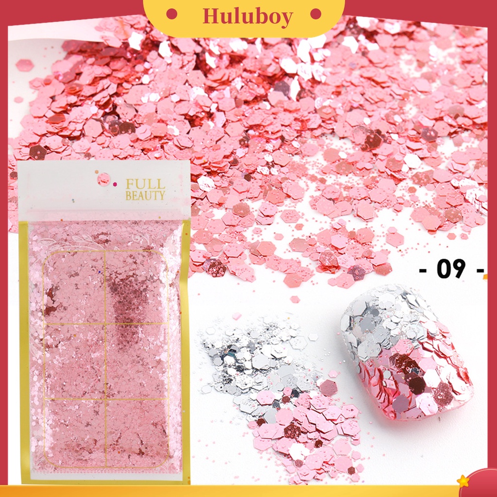 Huluboy Huluboy♡ 50g / Kantong Sequin Glitter Holografik Bentuk Segi Enam Untuk Dekorasi Nail Art / Manicure DIY