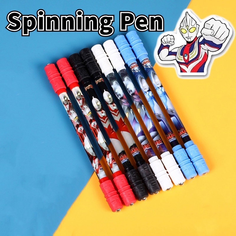 1pc Pulpen Gel Putar Portable Bahan Plastik Motif Ultraman Untuk Stationery Sekolah / Kantor