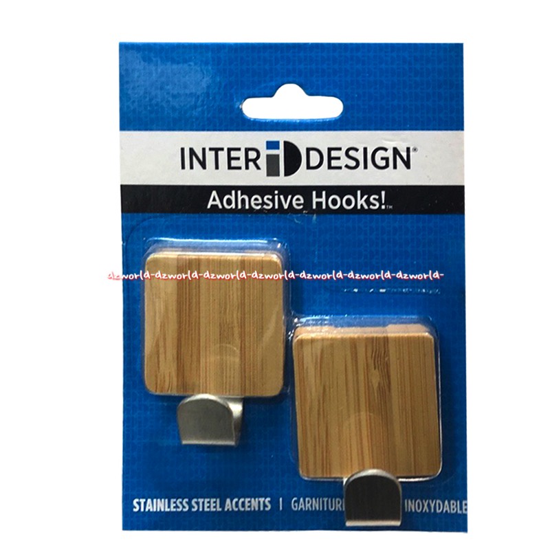 Inter design Idesign Adhesive Hooks 2pcs Crochet Adhesifs Hooks Garniture Alat Gantungan Tempel Model Klep Kayu