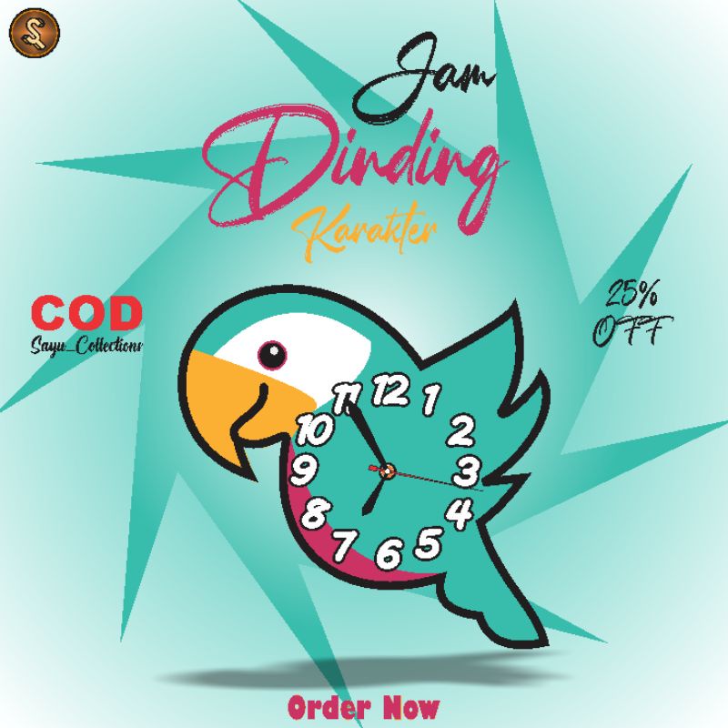 Jam Dinding Karakter Burung KakaTua