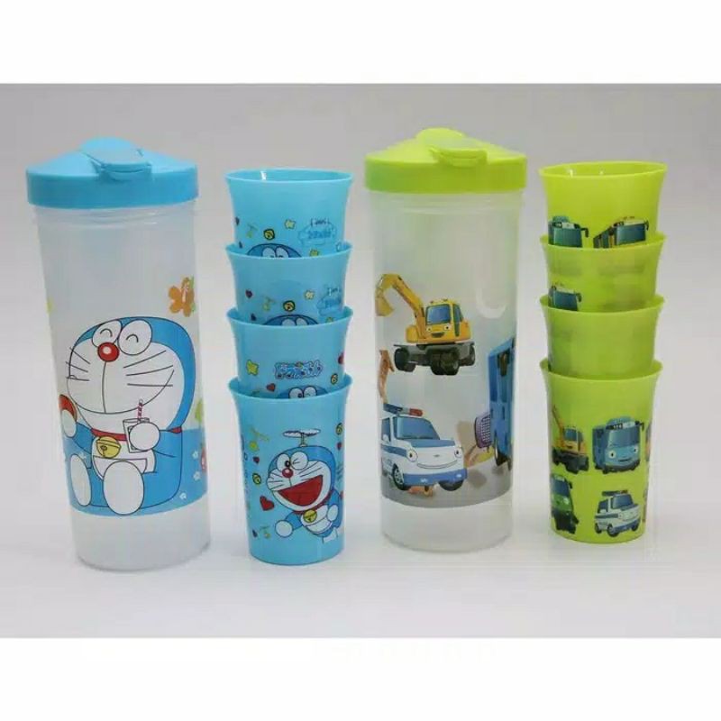 Teko Set /Teko + 4 Buah Gelas Set Karakter Teko Beranak Gelas BPA Free