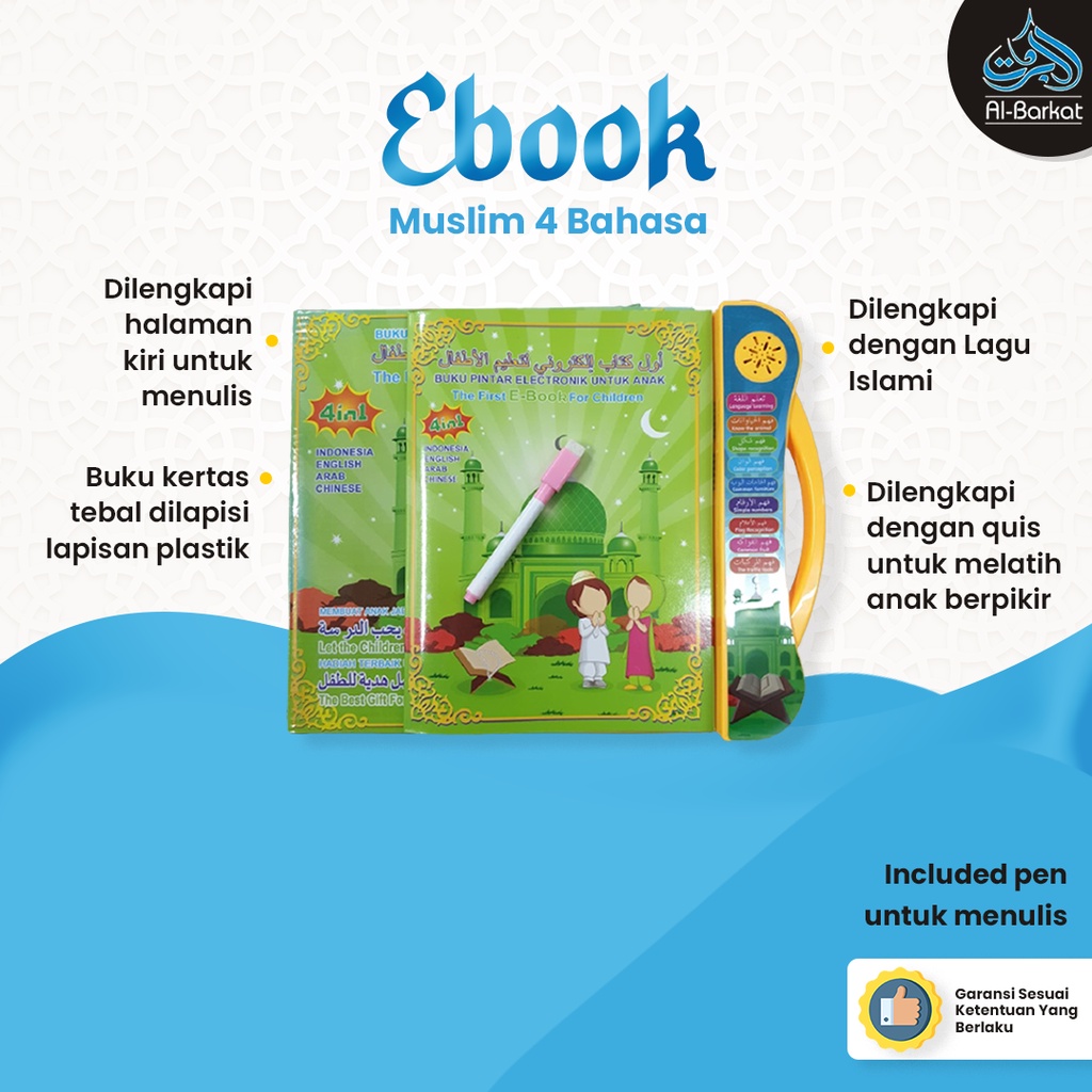 Mainan Edukasi Anak Usia 1 2 3 4 5 Tahun Bayi Ebook Muslim 4 Bahasa Buku Pintar Bisa Bersuara-0