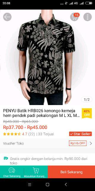 Penyu Batik Hrb026 Kenongo Kemeja Hem Pendek Padi Pekalongan M L Xl Murah Keren Bati Pria Wajik Biru