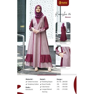 GAMIS 2022 KAMISHA 06 DRESS BY KEKE BONUS KAUS KAKI UKURAN S.M.L.XL