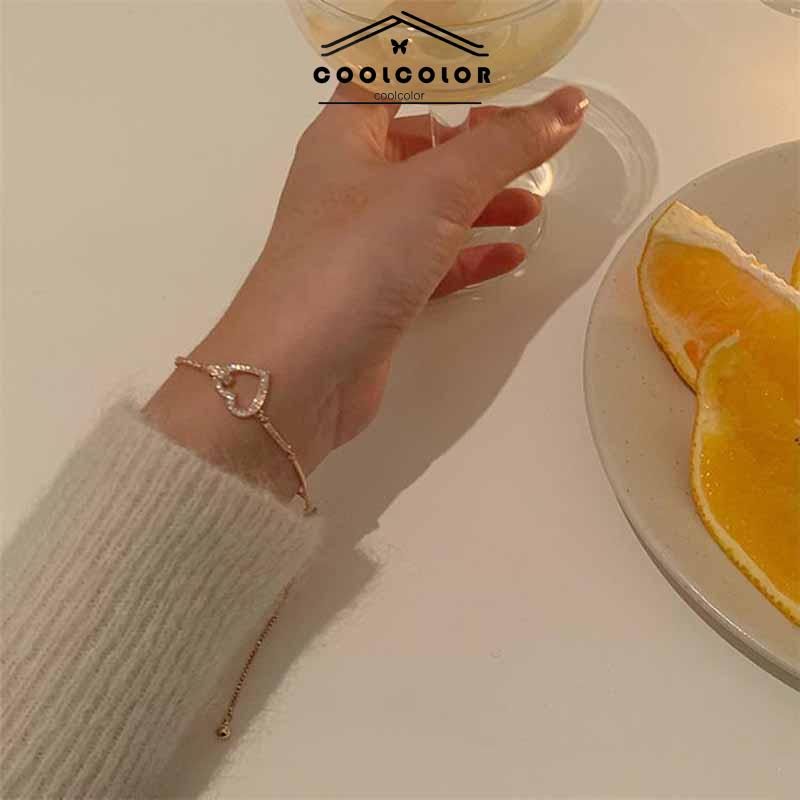 COD❤️Gelang Dengan Liontin Bentuk Hati Untuk Wanita Anti karat Dan Anti Luntur Putih Yang Bisa Disesuaikan Korea Murah Fashion Jewelry Aksesoris