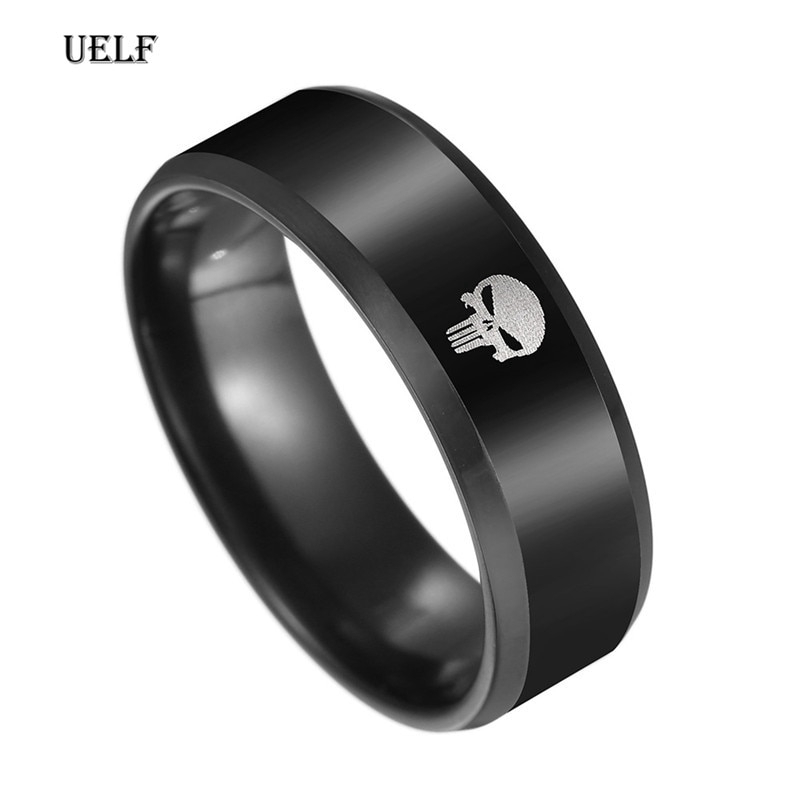 Cincin Desain Tengkorak Bahan Titanium Stainless Steel Warna Hitam Gaya Vintage Untuk Pria