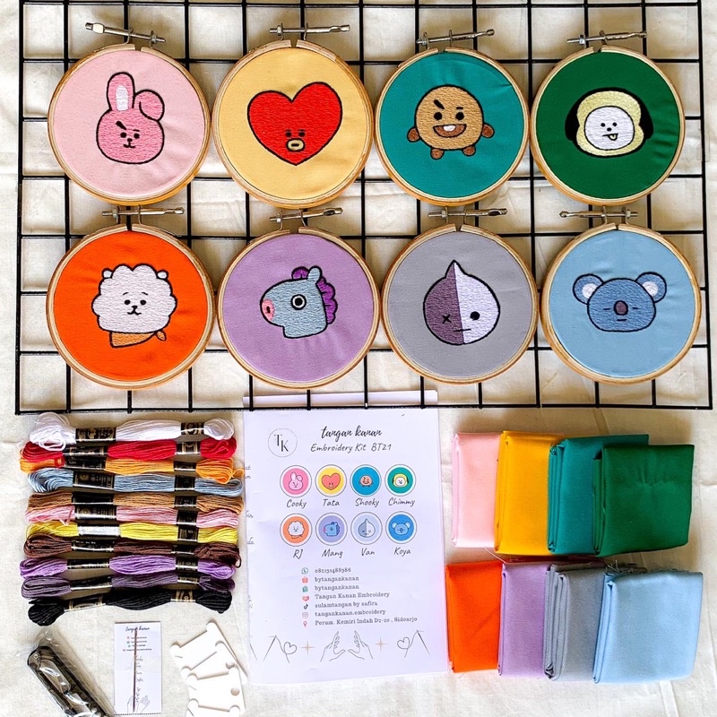 [Hasil Jadi] Embroidery BT21 BTS Wall Decoration - Hiasan dinding sulam benang