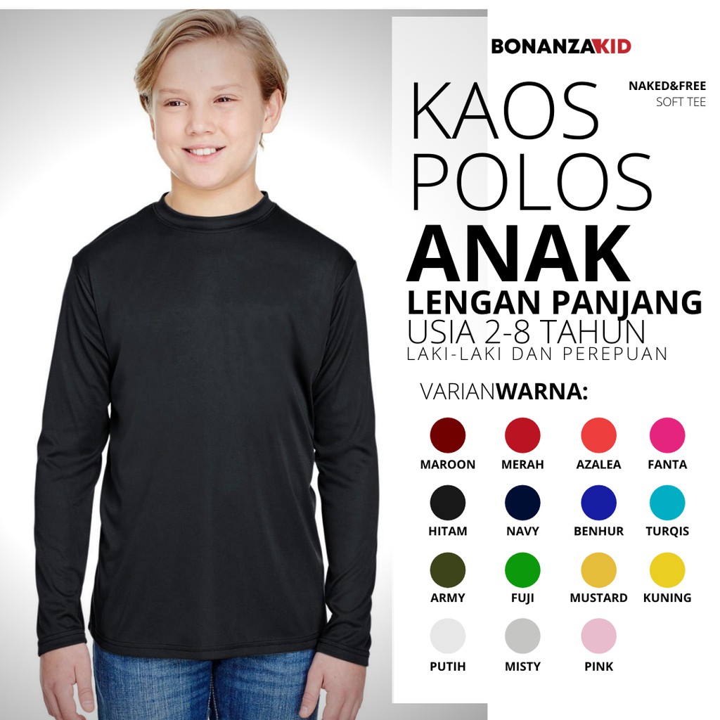 Kaos Polos Anak Lengan Panjang Bahan Katun Combed 30s