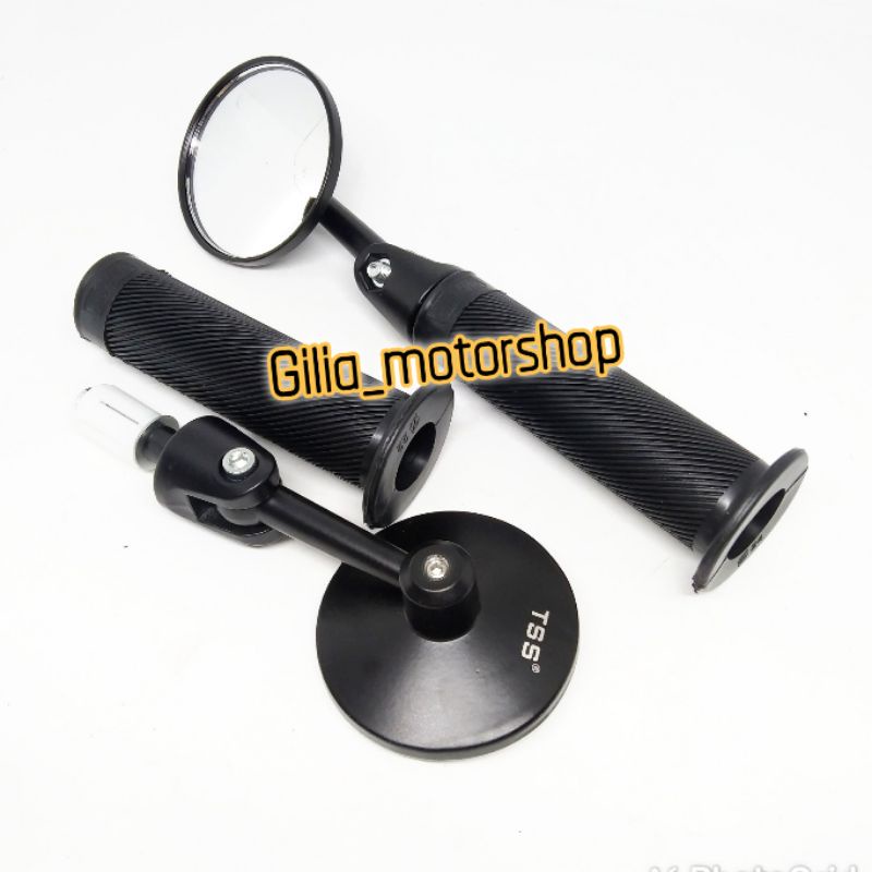 Handgrip Bulu Premium Plus Spion Jalu Bulat Mirro Cembung Bar End Full Black Edition Universal Motor Vario,Vespa,mio,Beat dll