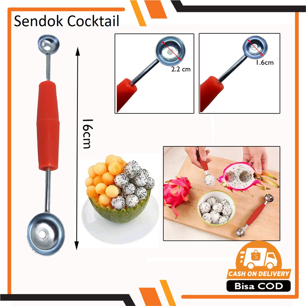 Sendok Koktail Cocktail Buah Stainless / Cetakan Es Buah / Pengerok Buah Bulat