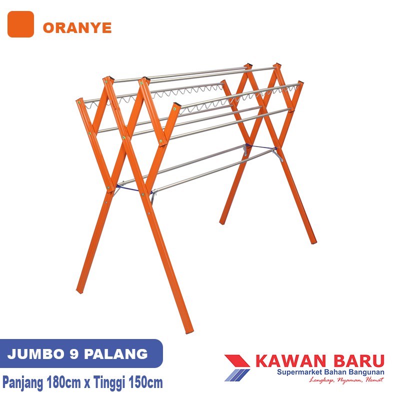 PROMO MURAH Jemuran Baju Handuk Ukuran Besar Bahan Alumunium+Gantungan - JUMBO Orange Super Murah