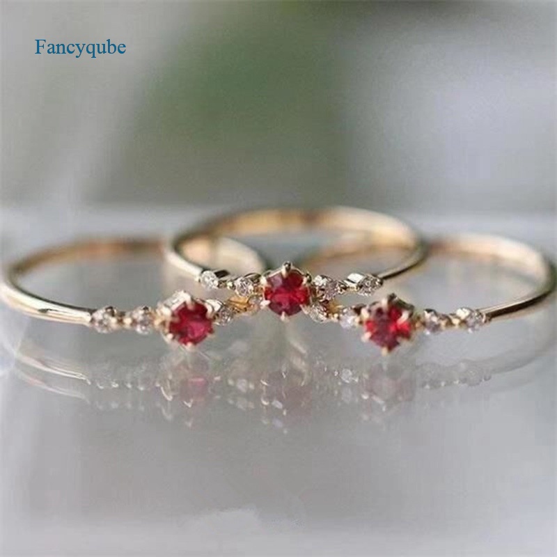 Fancyqube Cincin Tunangan Hias Cubic Zirconia Bentuk Bulat Untuk Wanita