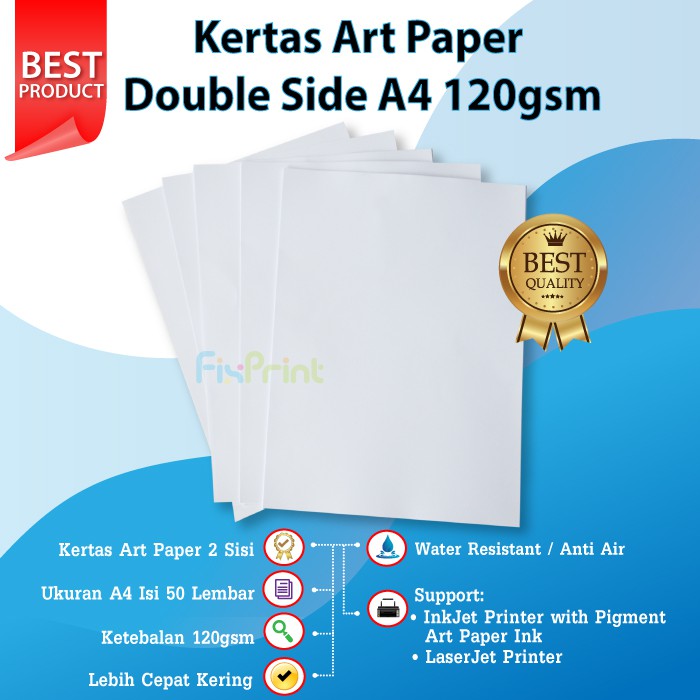 Kertas Art Paper Double Side Anti Luntur A4 120gsm 150gsm 210gsm Photo Paper Printer Dua Sisi A4 50 Lembar 120gram