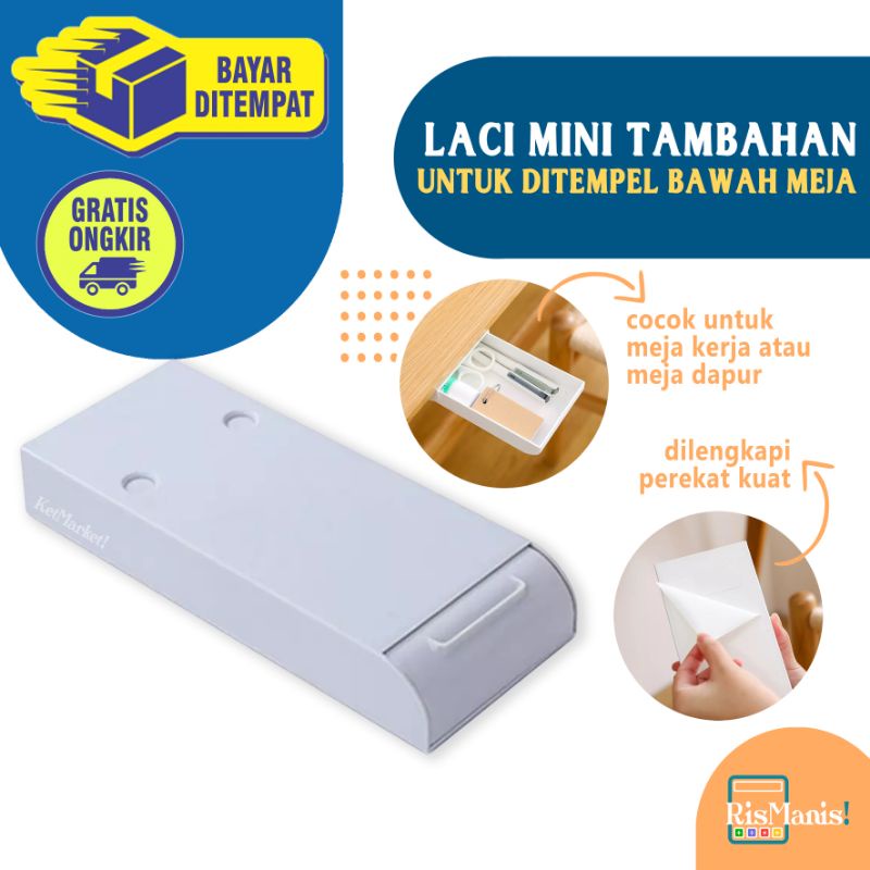 UNDER-DESK STORAGE DRAWER - Laci Mini Tambahan Tempel Bawah Meja Kerja Dapur Rak Aksesoris Alat Rias