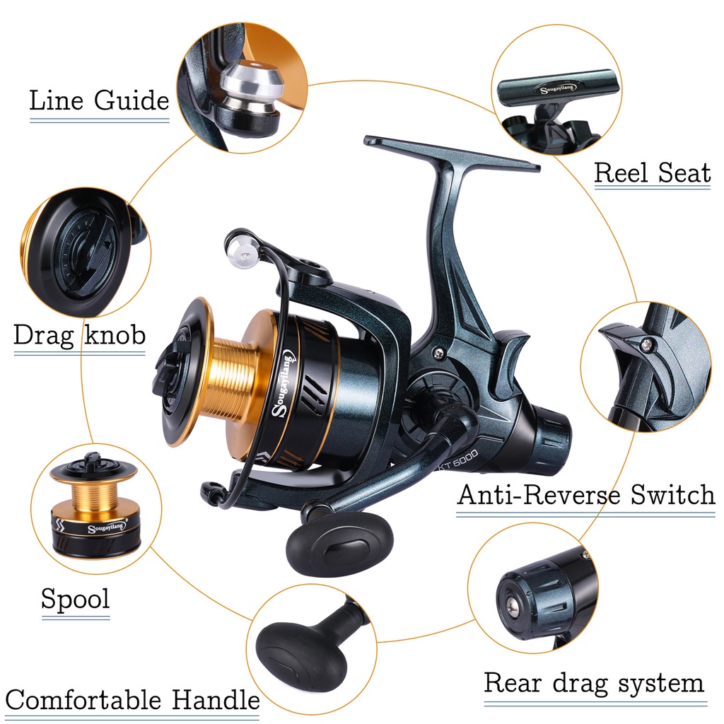 Sougayilang 2000-6000 Series Reel Pancing Max Drag 15KG Carp Fishing Reel 12 + 1BB Rasio Gear 5.0: 1 Metal Fishing Reel