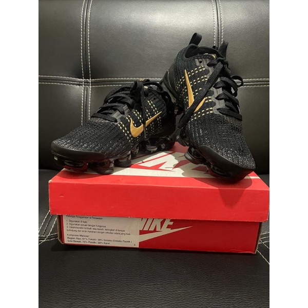 NIKE Air Vapormax Flyknit 3 (GS) Black/Metallic Gold DIJAMIN 100% ORIGINAL ASLI MERK NIKE.BRAND NEW.