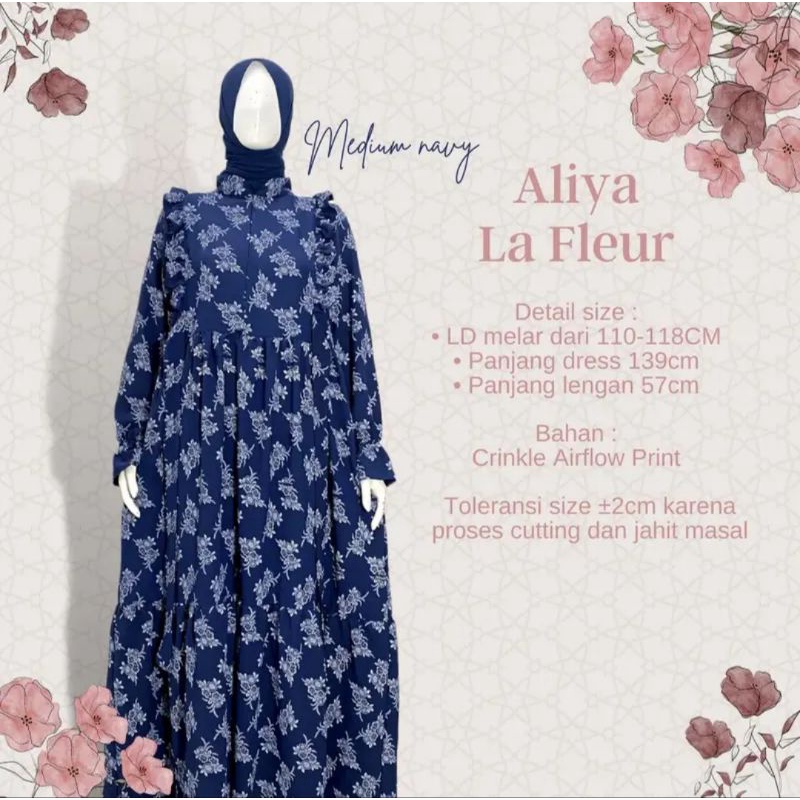 Aliya La Fleur by Fiibaytia Official Gamis Busui Crinkle Airflow warna medium navy