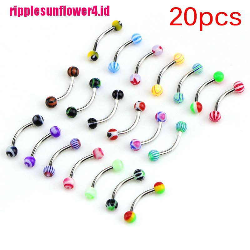 20pcs Anting Tindik Alis Bentuk Barbel Bahan Stainless Steel