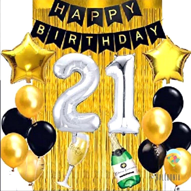 Set Balon Foil Happy Birthday Black&Silver&Gold / Ulang Tahun